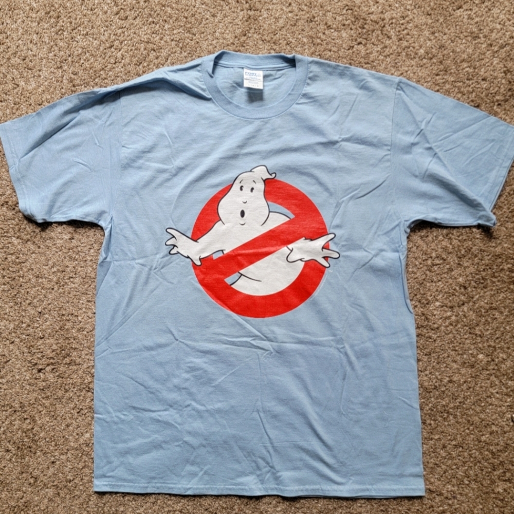 NWOT Ghostbusters Shirt Classic Logo Light Blue Short Sleeve Large